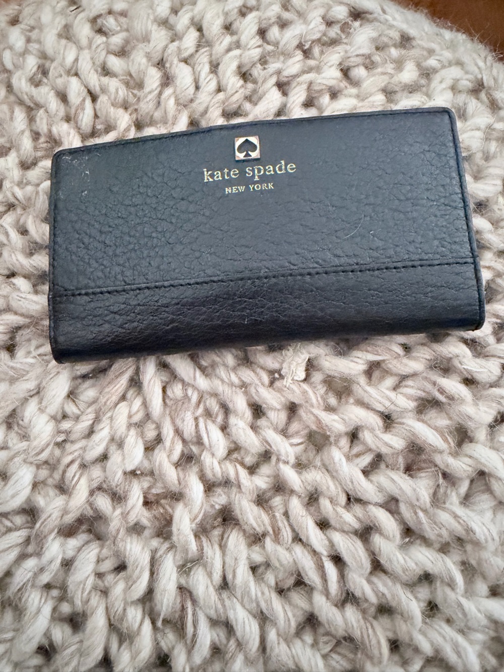kate spade Black Leather Long Card Holder with Gold Logo